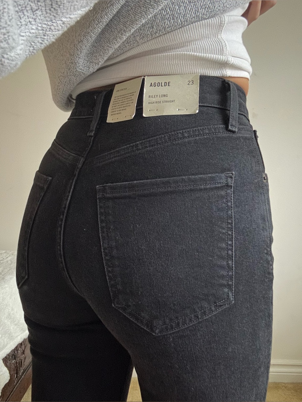 NWT AGOLDE Riley Long High Rise Straight Jeans Black Size 23